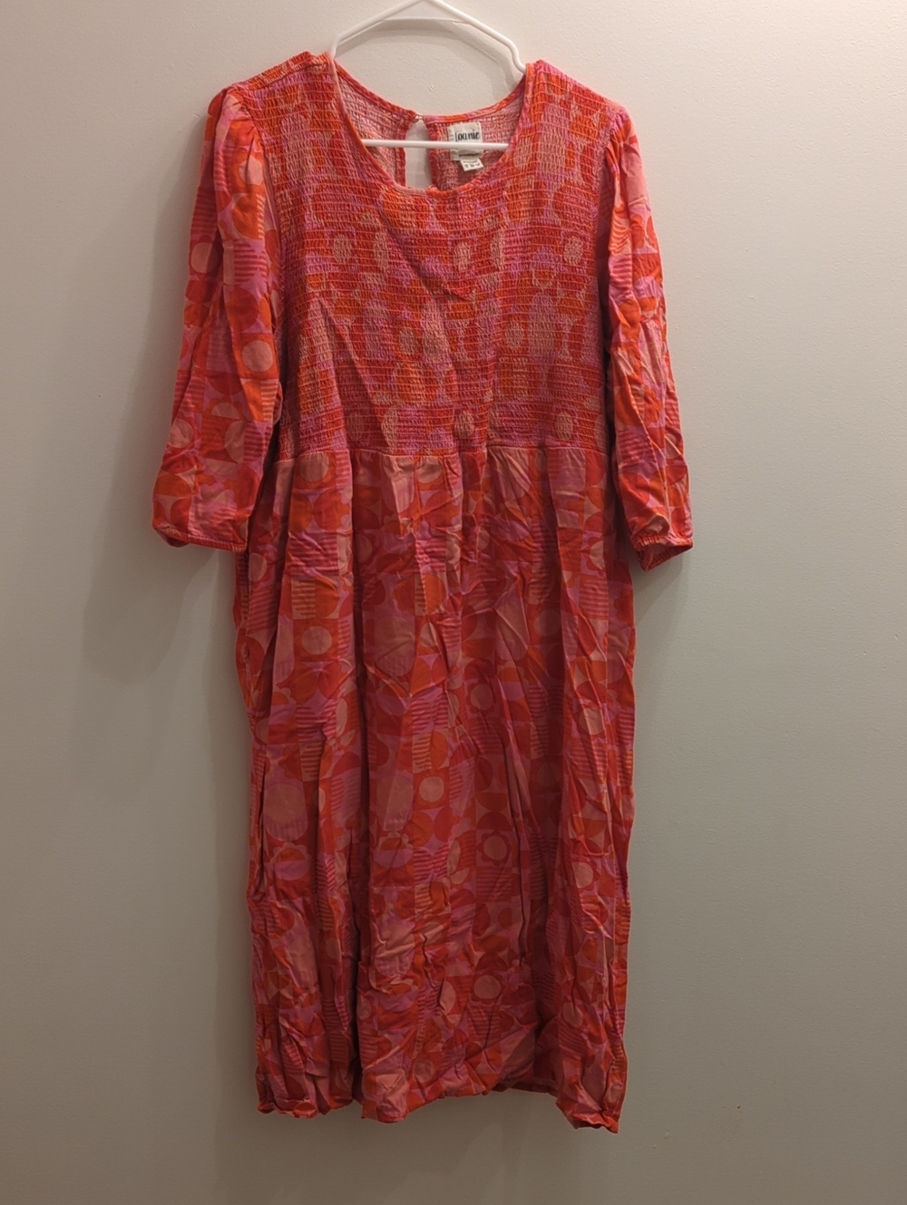 Joanie Coral, Red, & Pink Mod Patterned Midi Dress (Women's US 18)